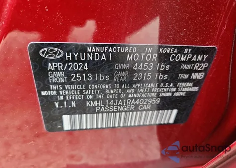 2024 Hyundai Sonata Sel из США, поврежденный, VIN KMHL14JA1RA402959